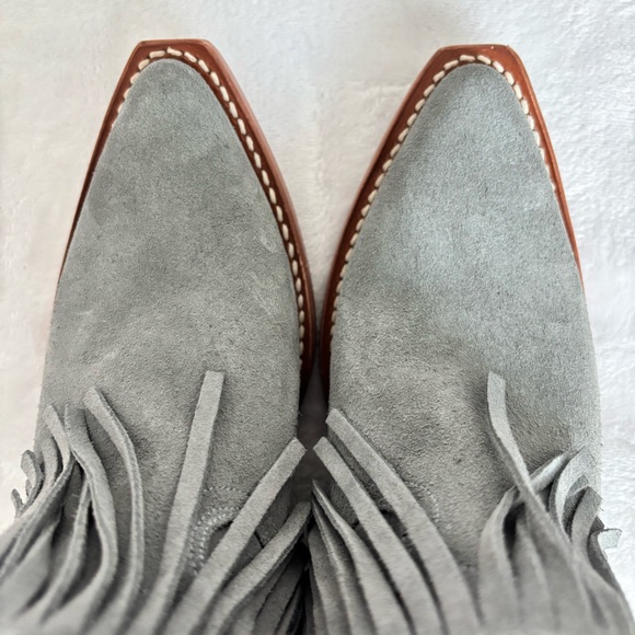 FRYE Steel Blue Suede Sacha Fringe Leather Western Bootie--NEW--7.5 - Picture 4 of 16